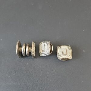 2 Sets Vintage Letter J Snap Elegant Silver Tone Cufflinks